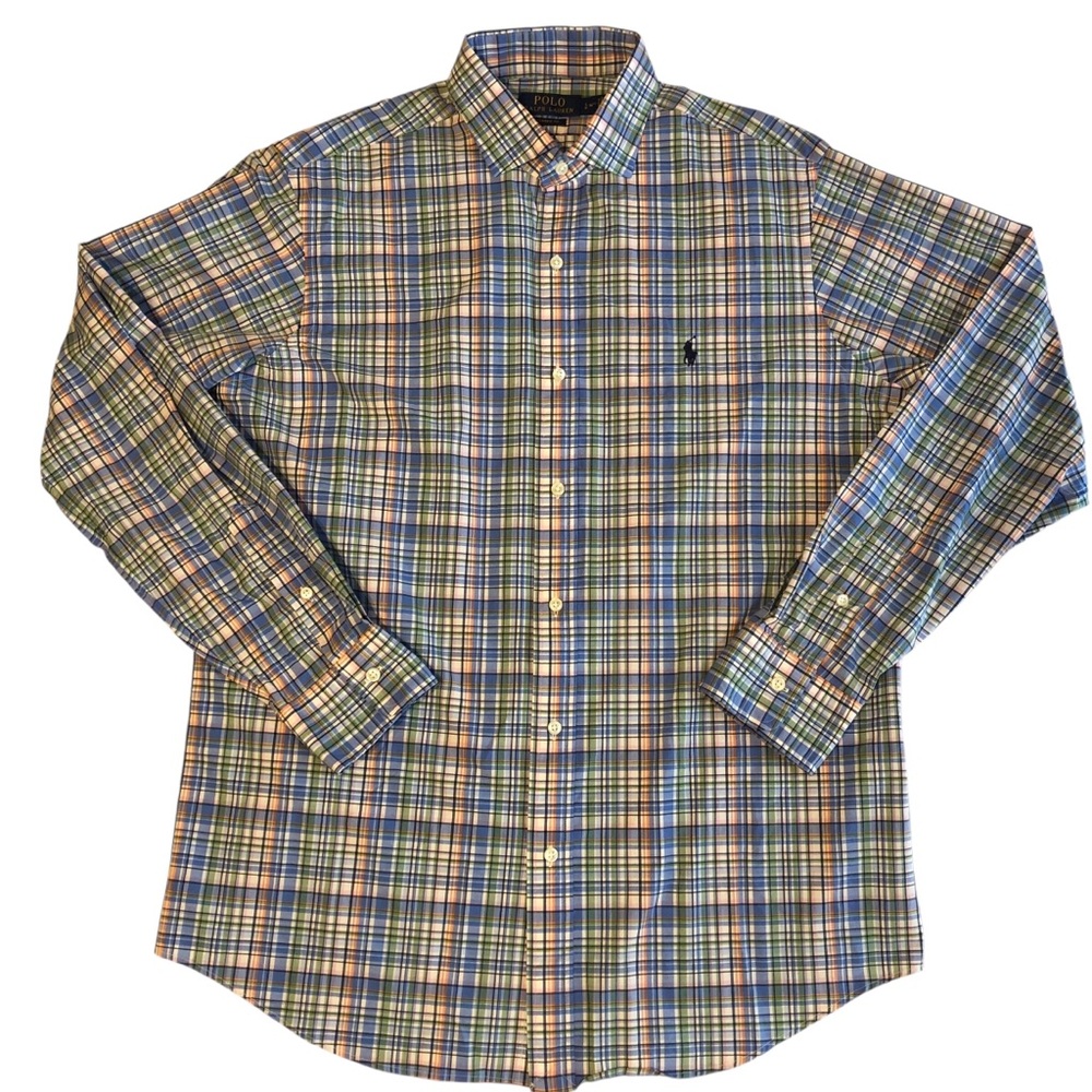 Polo by Ralph Lauren Blue, Green and Yellow Plaid Button-Down Shirt